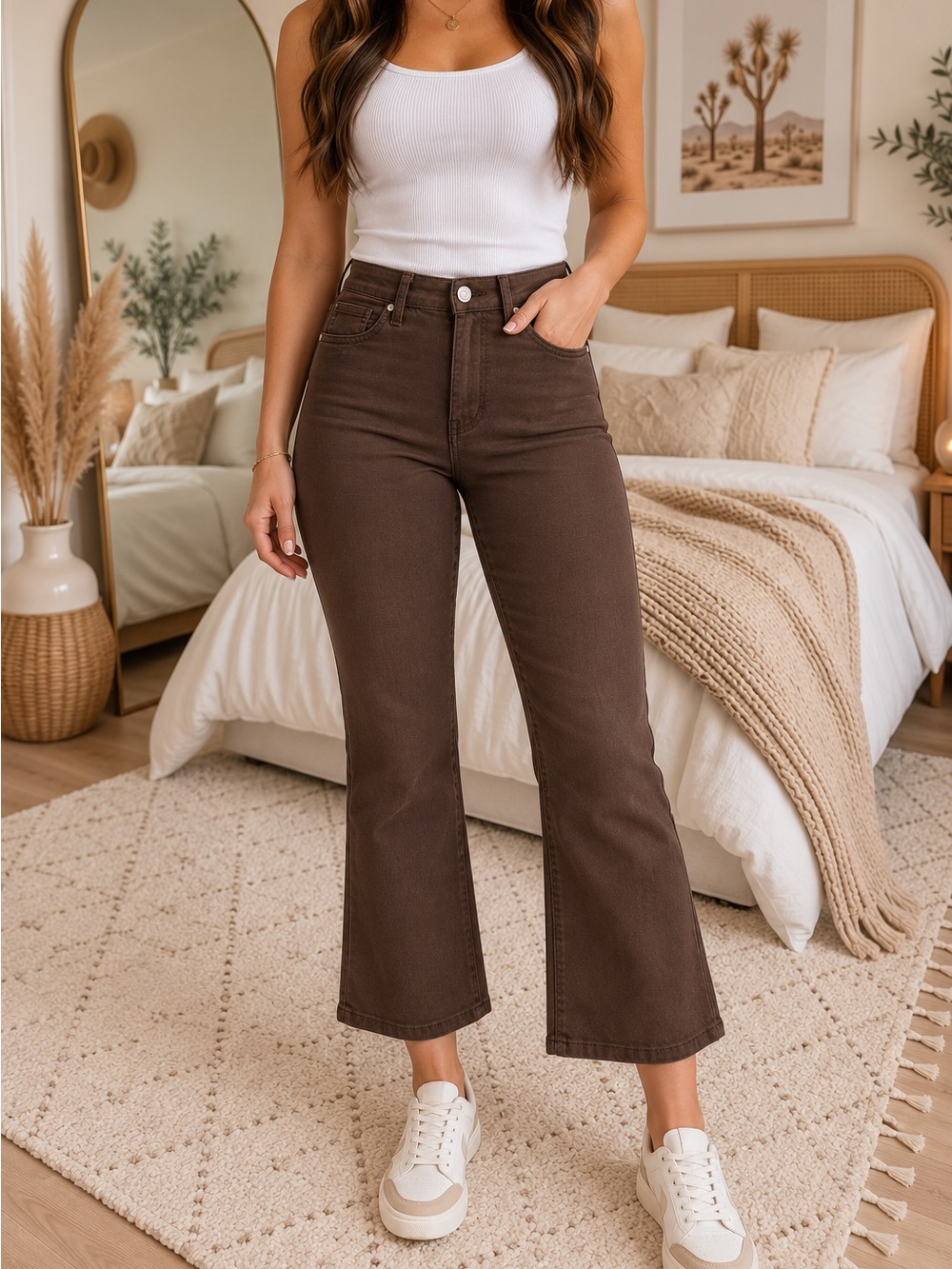 High-Rise Flare Jeans - Brown